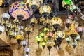 Multicolored ÃÂolorful arabic lanterns in a tourist souvenir store.